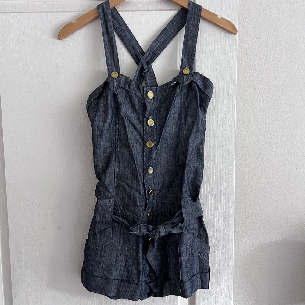 New Guess Jeans Denim Cotton Linen Romper XS